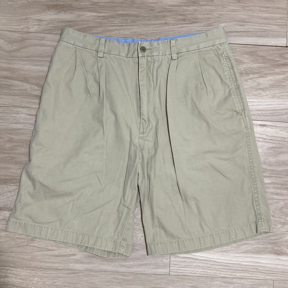 Daniel Cremieux Mens Khaki Beige Tan Size 33 Chino Pleated Shorts Cotton 58909